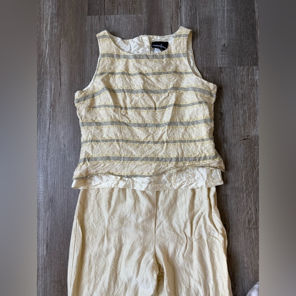 VTG POSITIVE ATTITUDE Pantsuit Set Tank Top Pattern Yellow Boho Size S M Size 10 - Picture 2 of 14